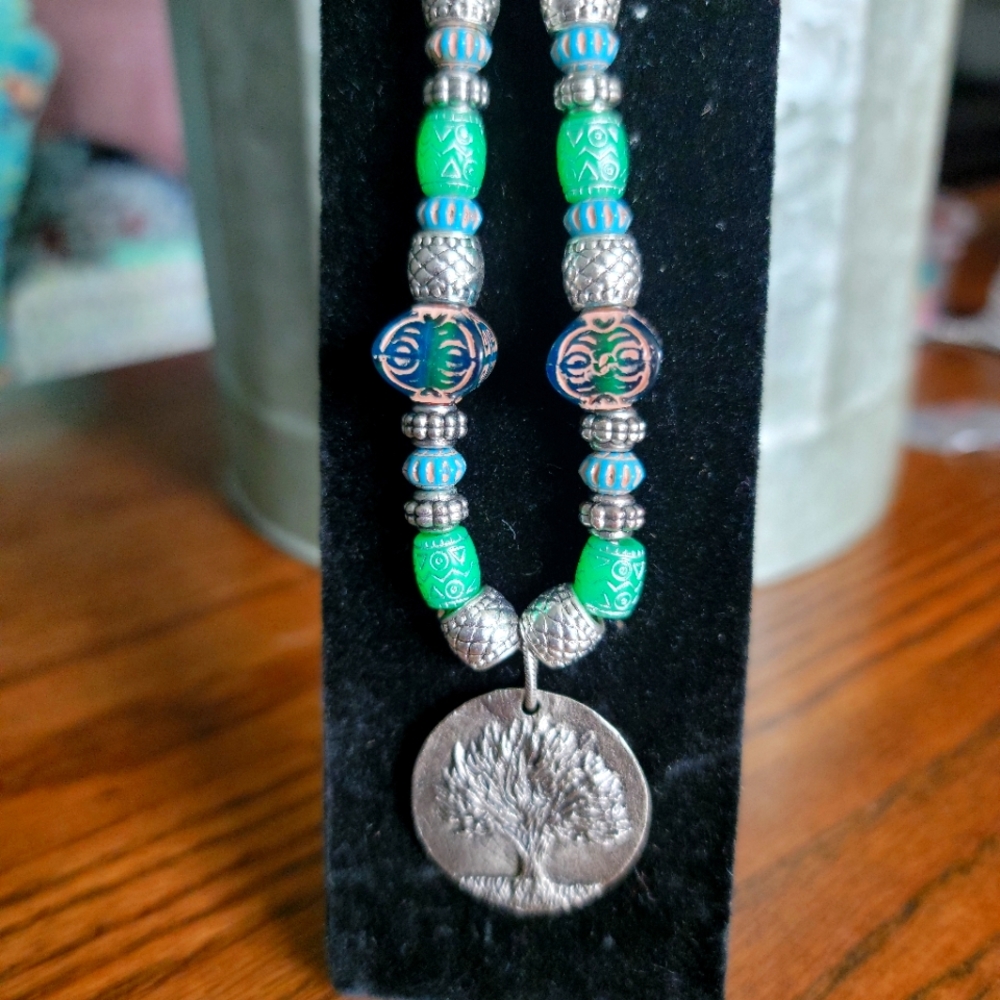 Beaded Necklace with Tree of Life pendant